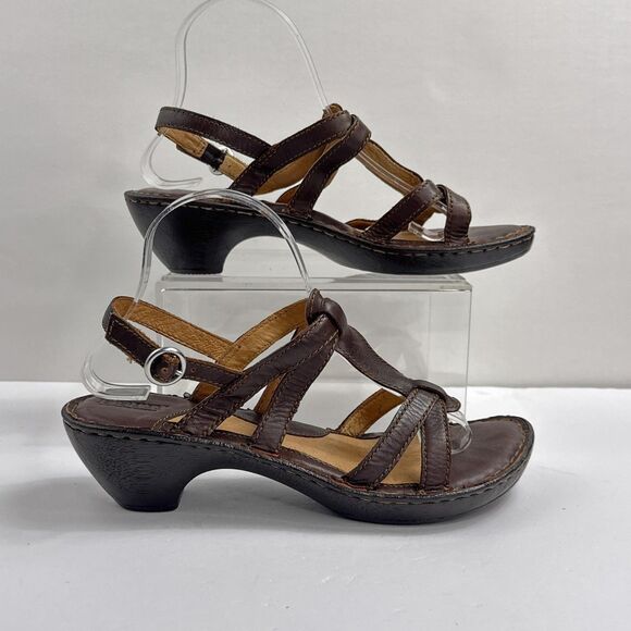 Born Sandals Womens 9 / 40.5 Brown Leather Strappy Slingback Heel Comfort W61909 - Picture 2 of 11
